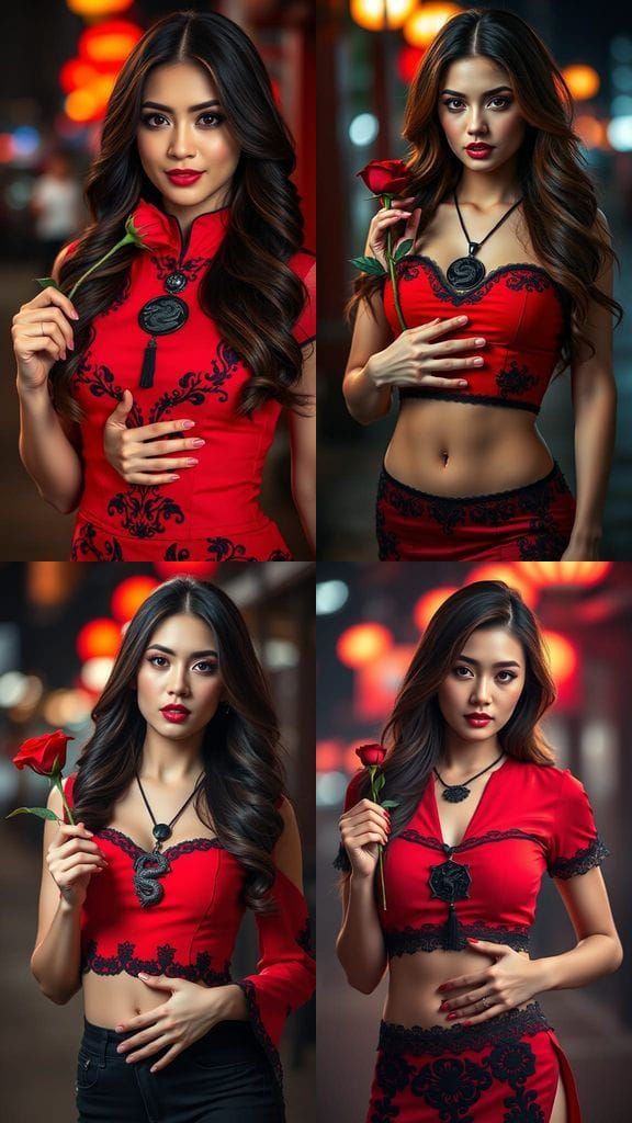 Striking Woman in Red with Dragon Pendant