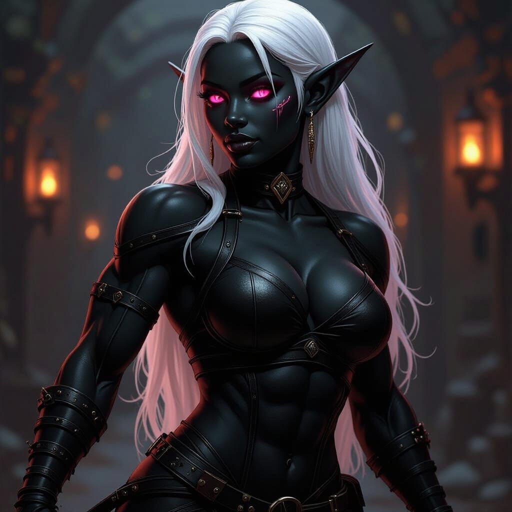 Muscular Drow Elf with White Hair: A Digital Masterpiece