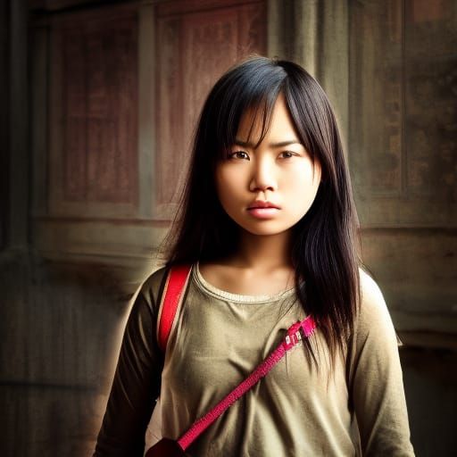 Powerful Asian Tween Girl in Hyperrealistic Style