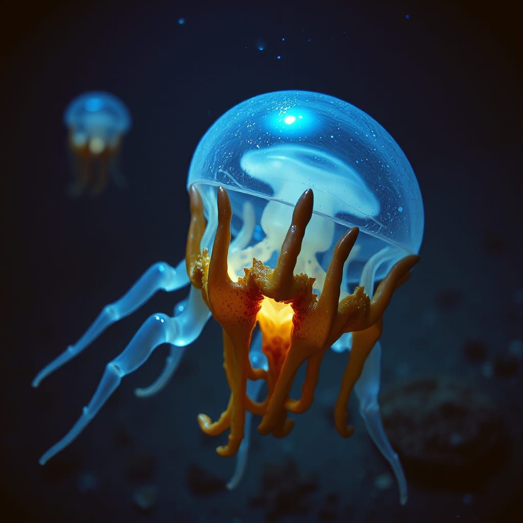 Bioluminescent Alien Deep Sea Creatures in Film Style
