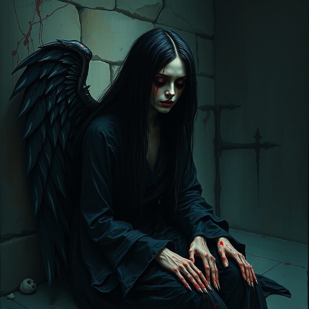 Dark Fallen Angel in Gloom