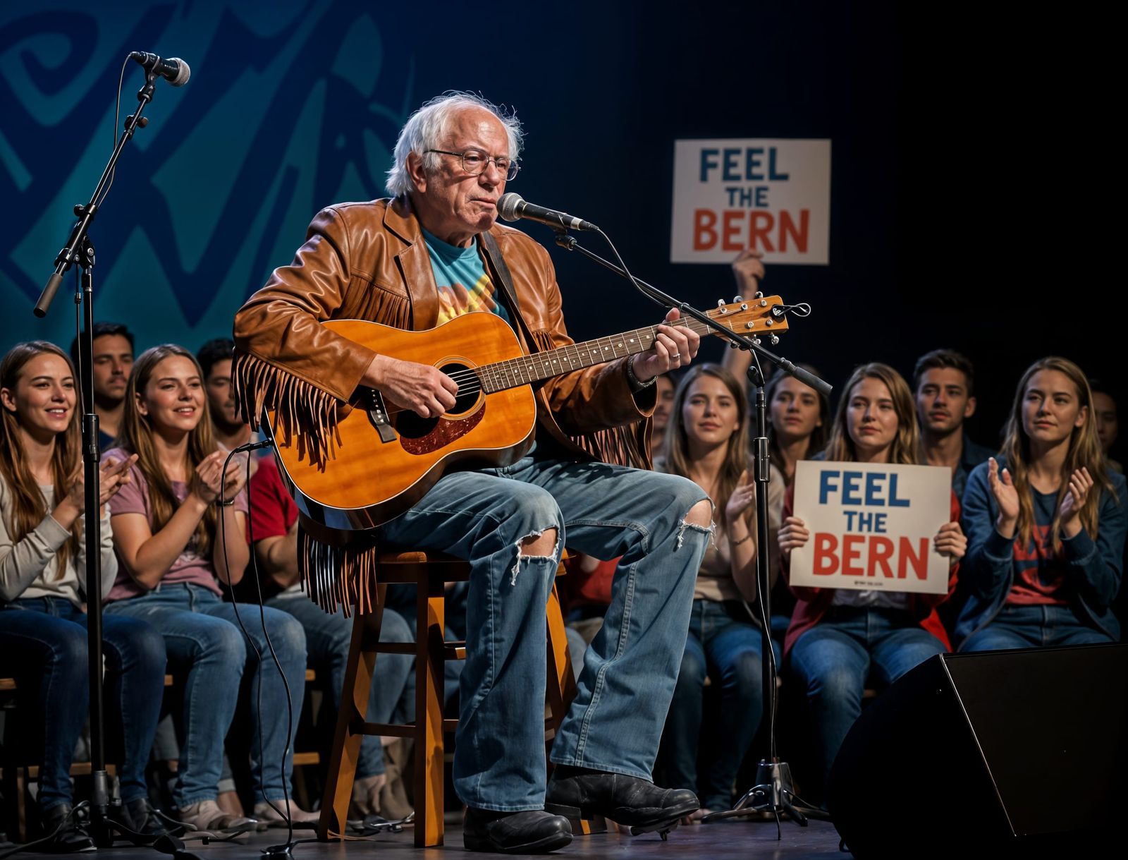 Bernie Sanders as a Folk Singer Strumming Guitar