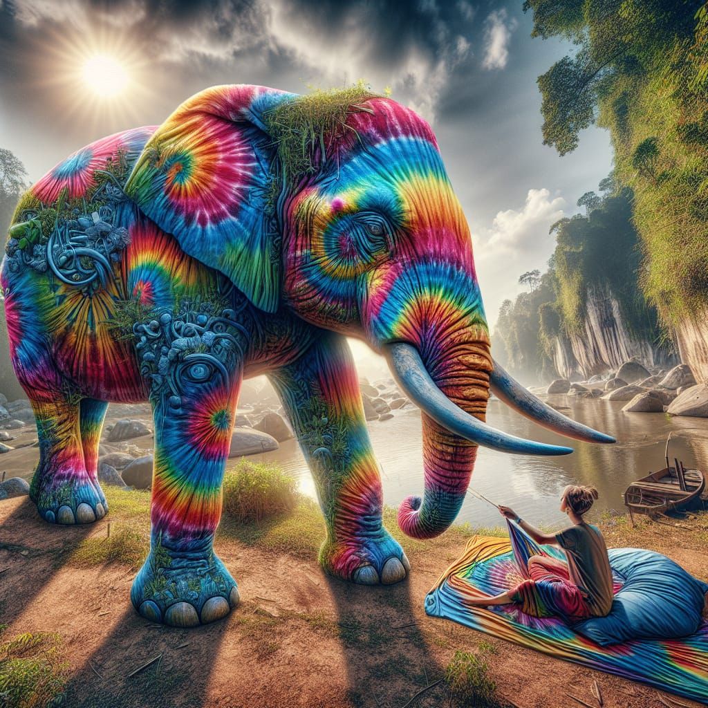 Vibrant Hyperrealistic Elephant in Tie-Dye Hues
