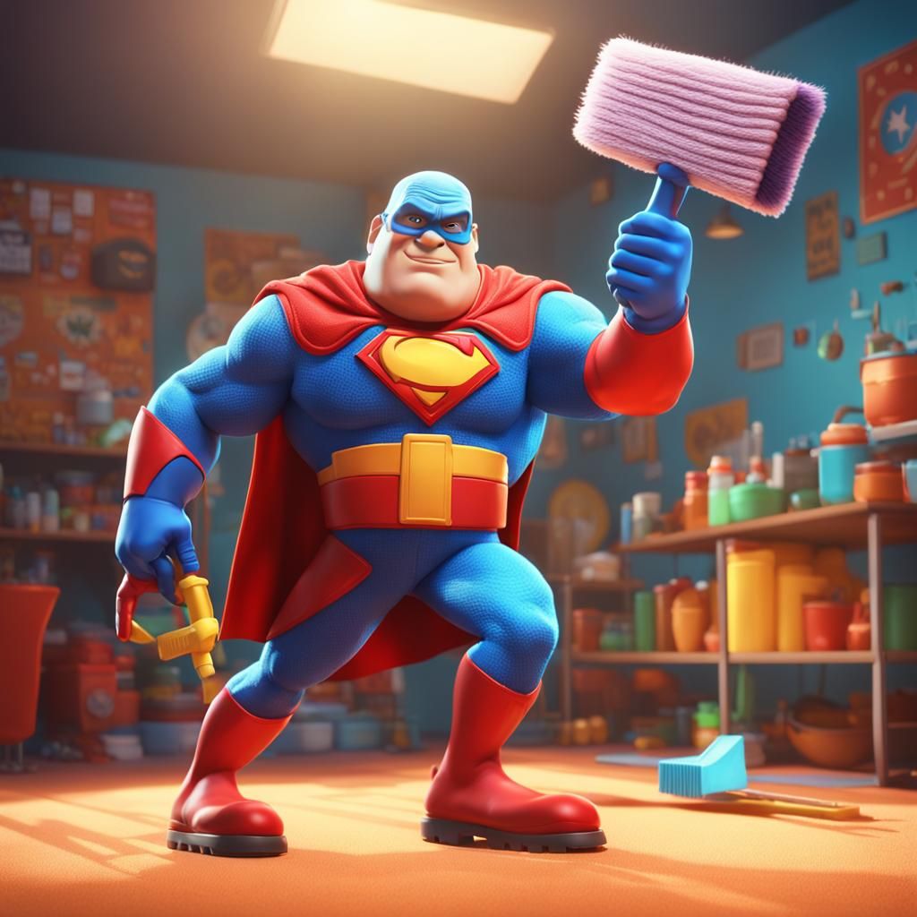 Superhero Cleaner with Superpowers as 3D Digital Art