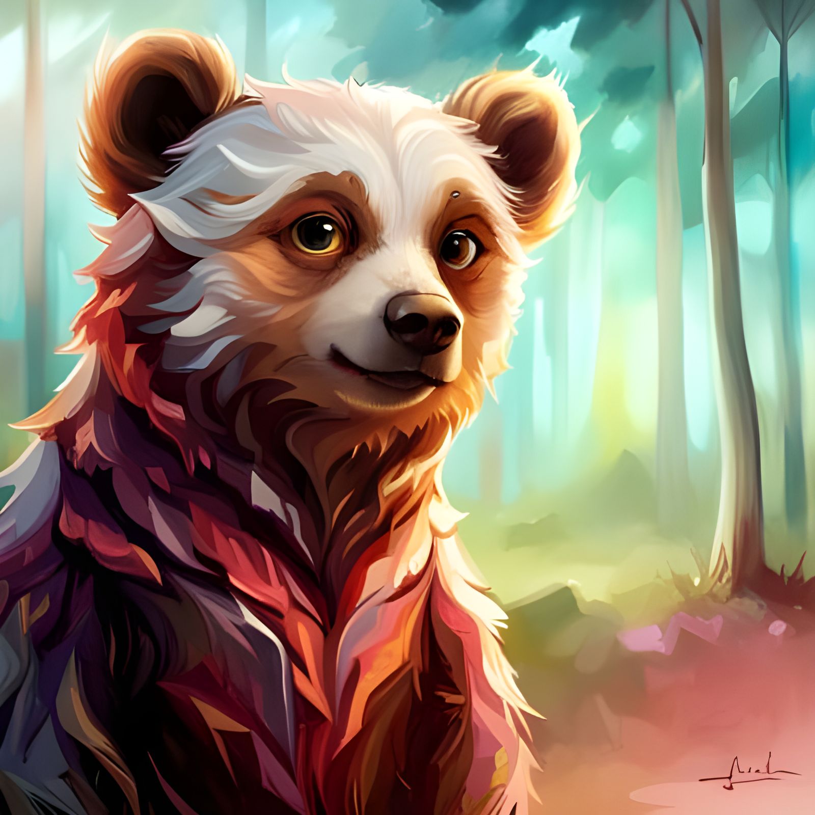 Adorable Smiling Bear Portrait in Whimsical Style