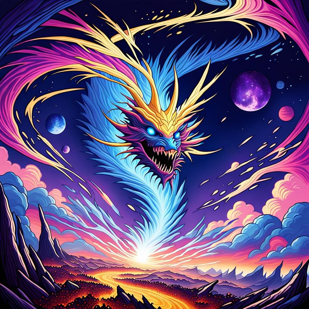 Gold and Blue Star Dragon Galaxy Flight