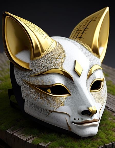 Kintsugi Porcelain Mask of a Japanese Kitsune Spirit