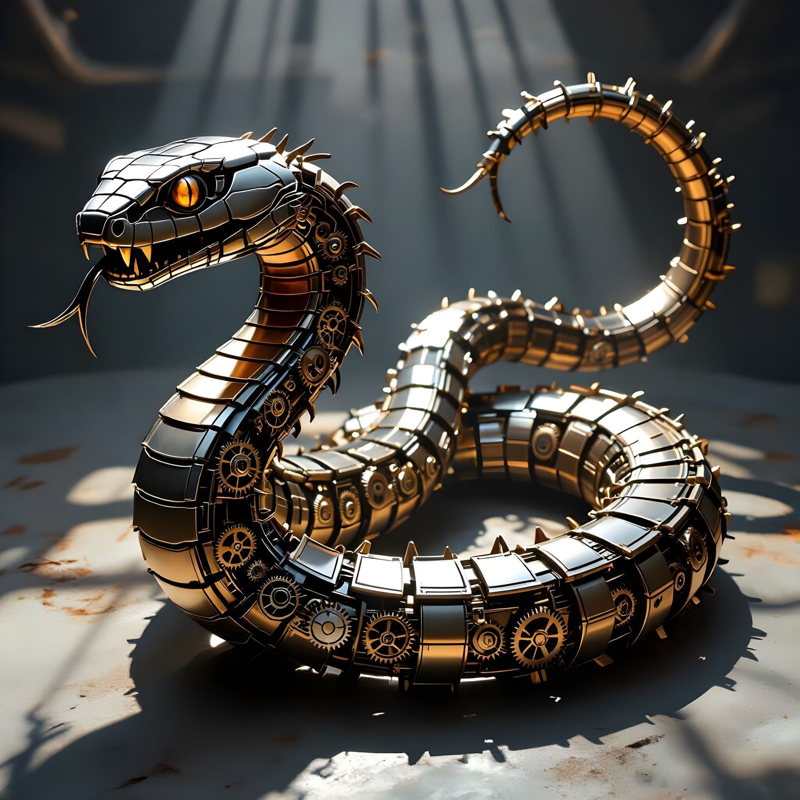 Mechanical Rattlesnake: Hyperrealistic Steampunk Design