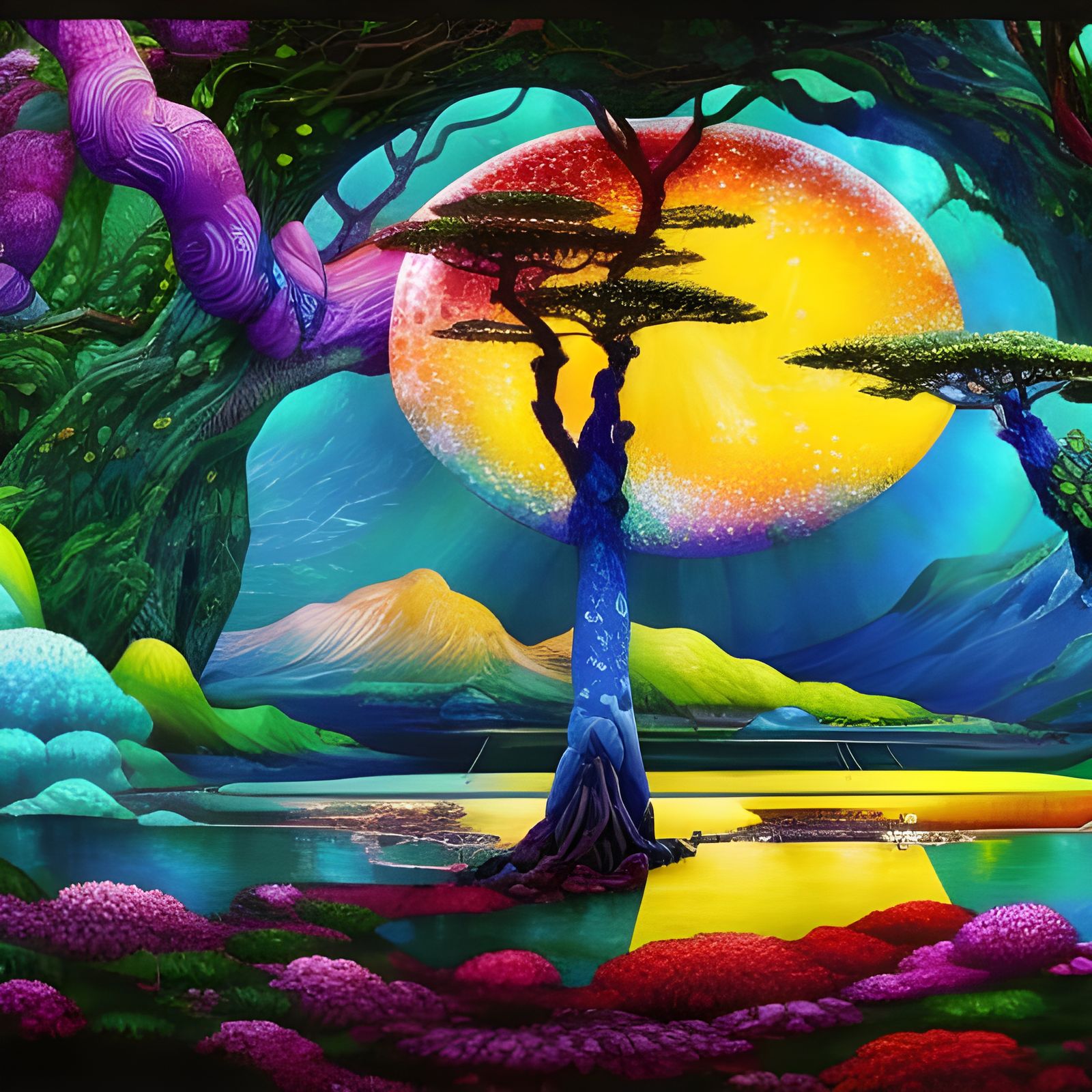 Yggdrasil Stained Glass Window in Anime Style