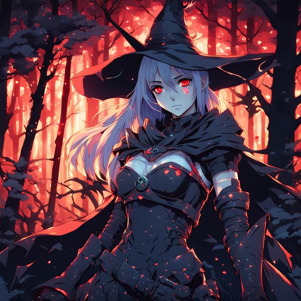 Anime-Style Witch in Blood-Soaked Armor