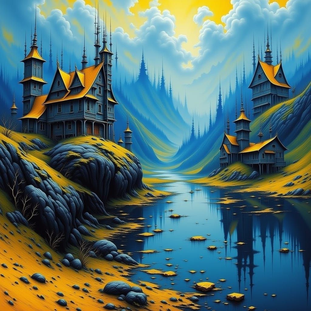 Dystopian Harbor Town in Cyberpunk Style