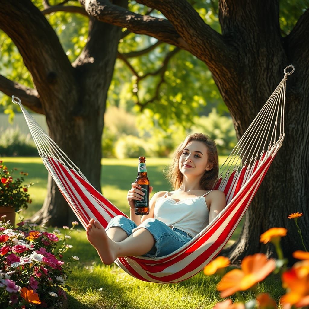 Woman in Hammock, Impressionistic Summer Scene