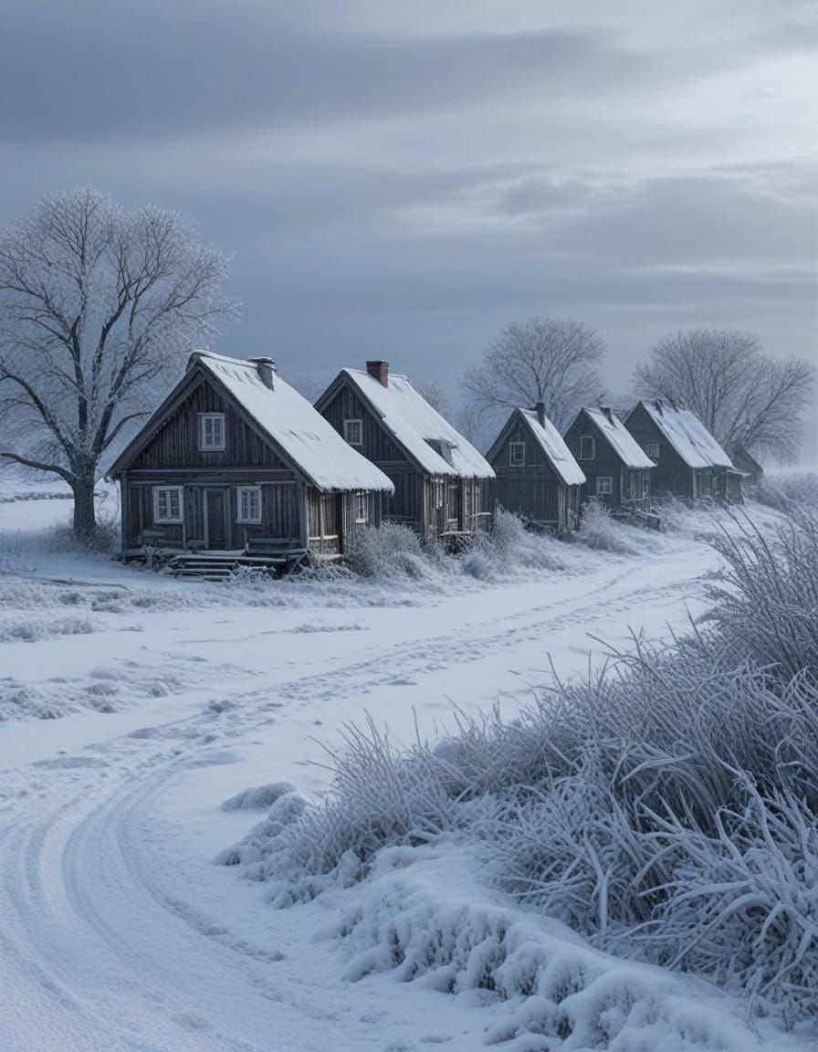 Surreal Winter Village Captured in Photorealistic Detail