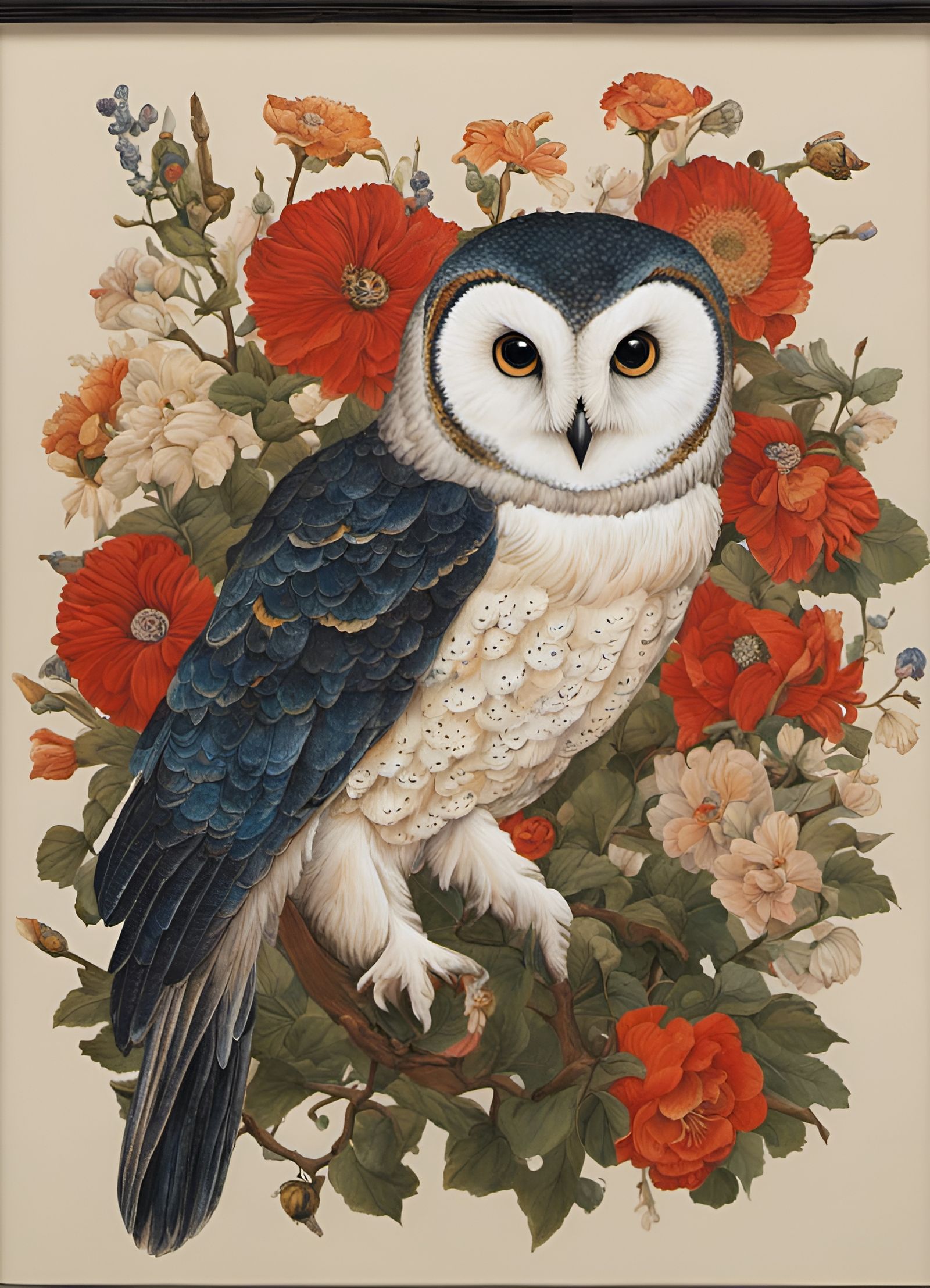 Floral Owl in Detailed Digital Painting Style