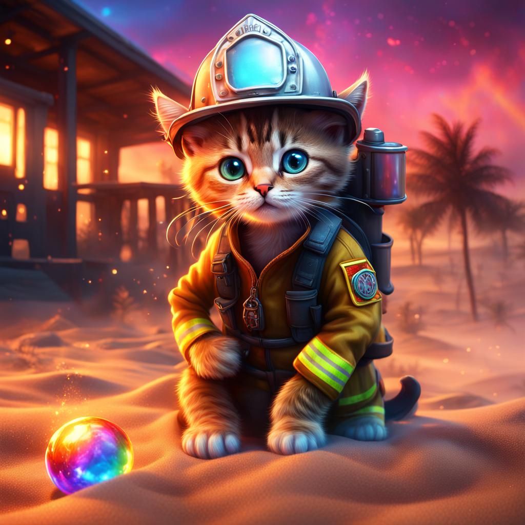 Firefighter Kitten Quenches Beach House Inferno