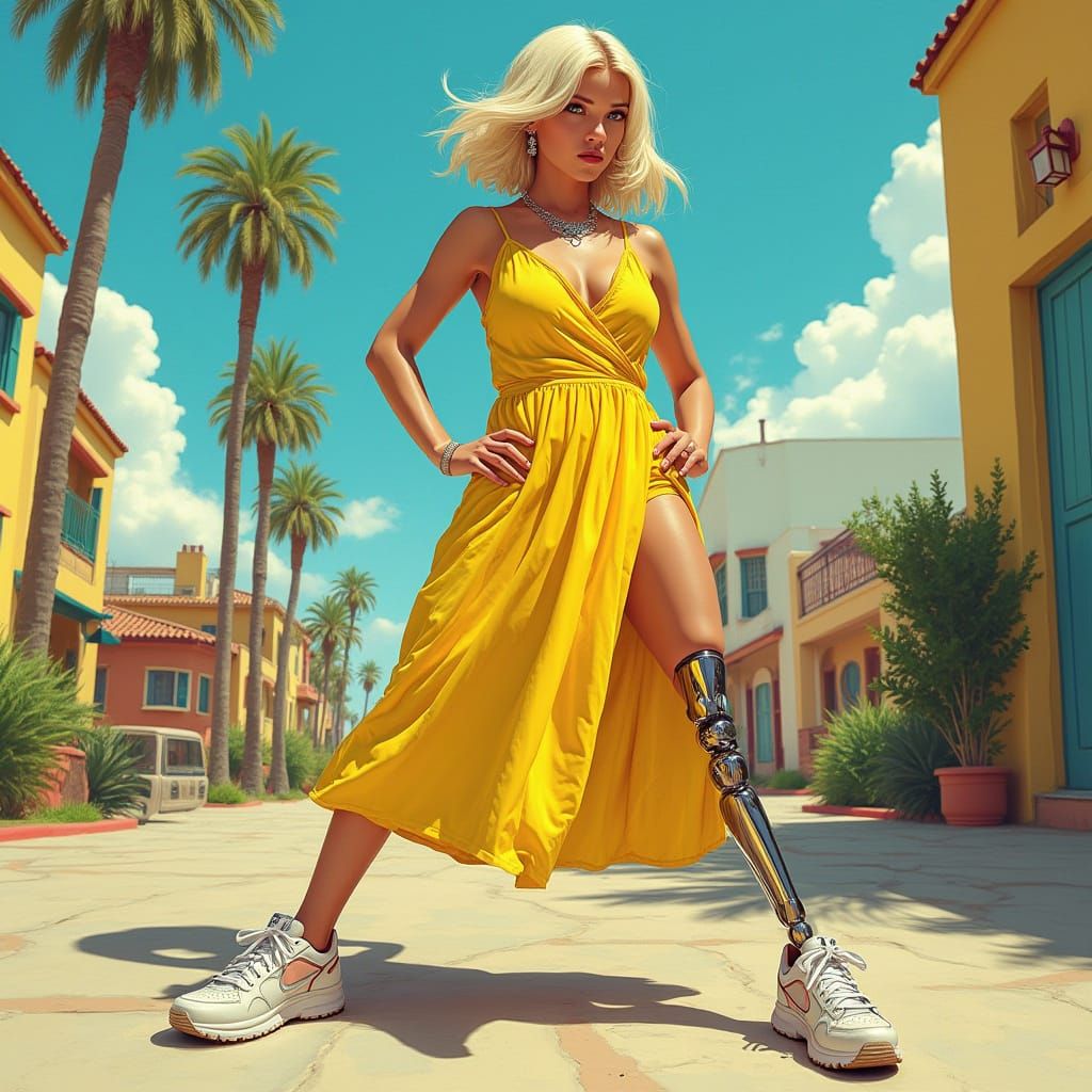 Confident Girl with Prosthetic Leg in Vibrant Setting