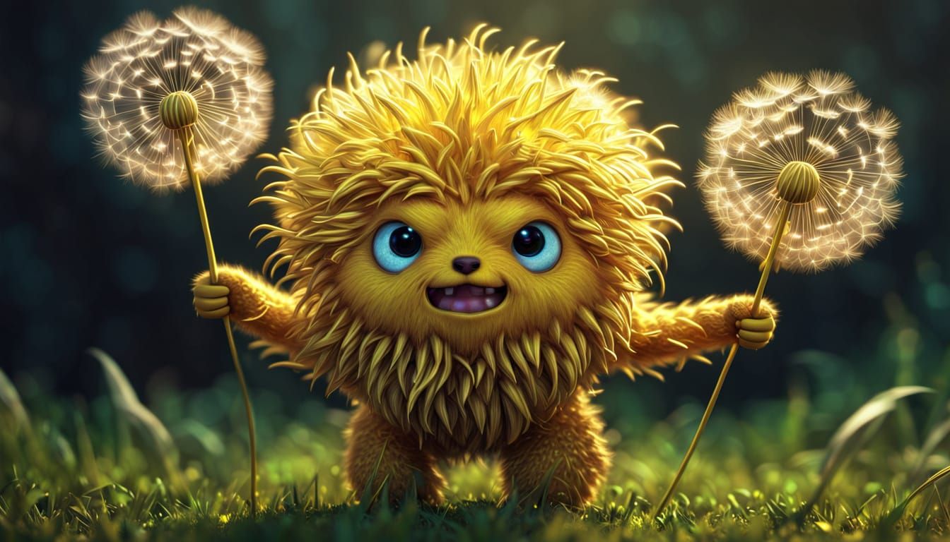 Cute Golden Dandelion Monster in Anime Style