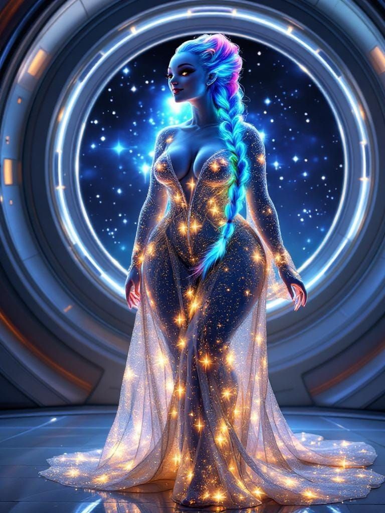 Curvy Alien Princess with Bioluminescent Hair