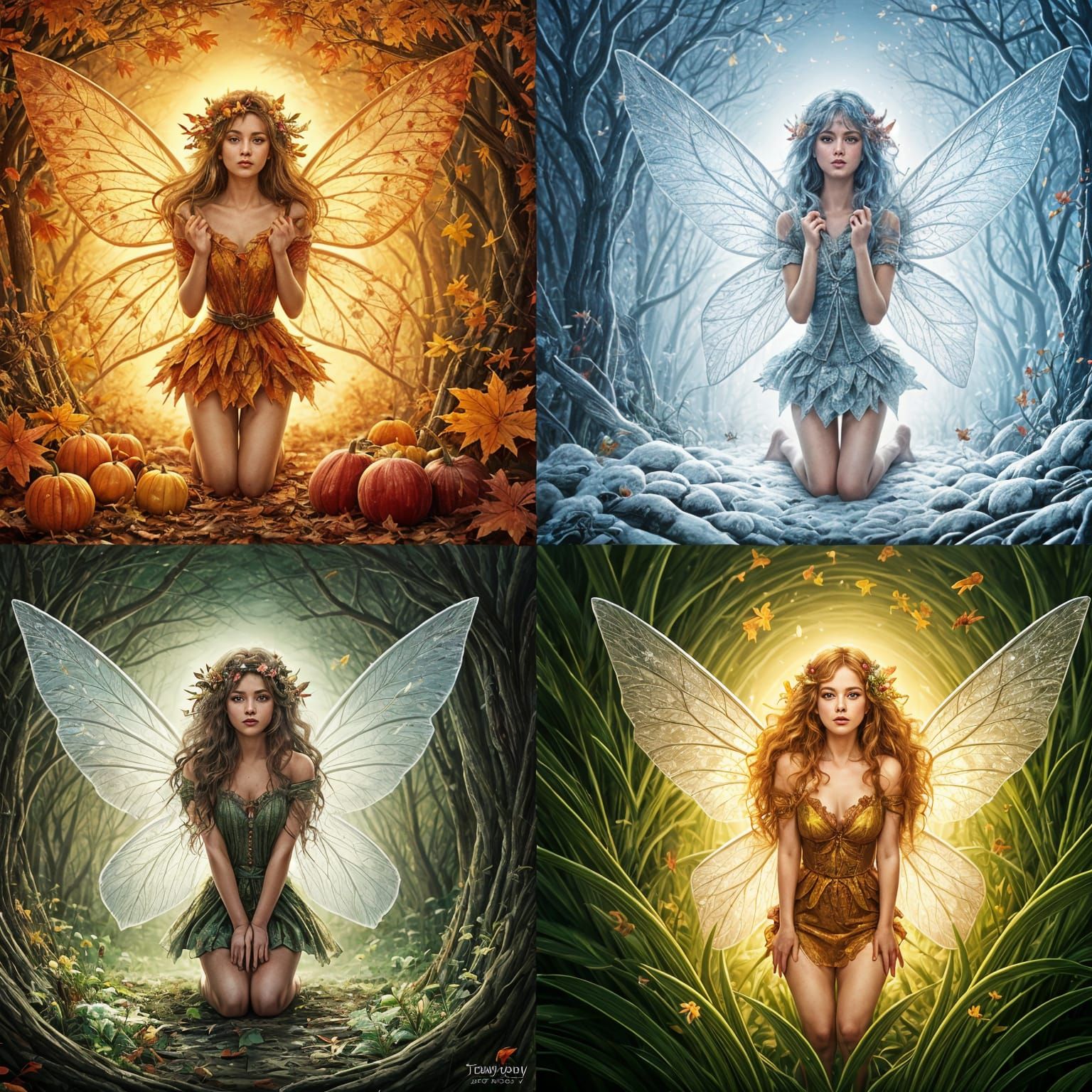 Seasonal Fairies in Vibrant Artistic Style
