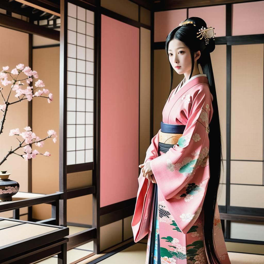 Princess Aoi in Pink Kimono, Heian Era