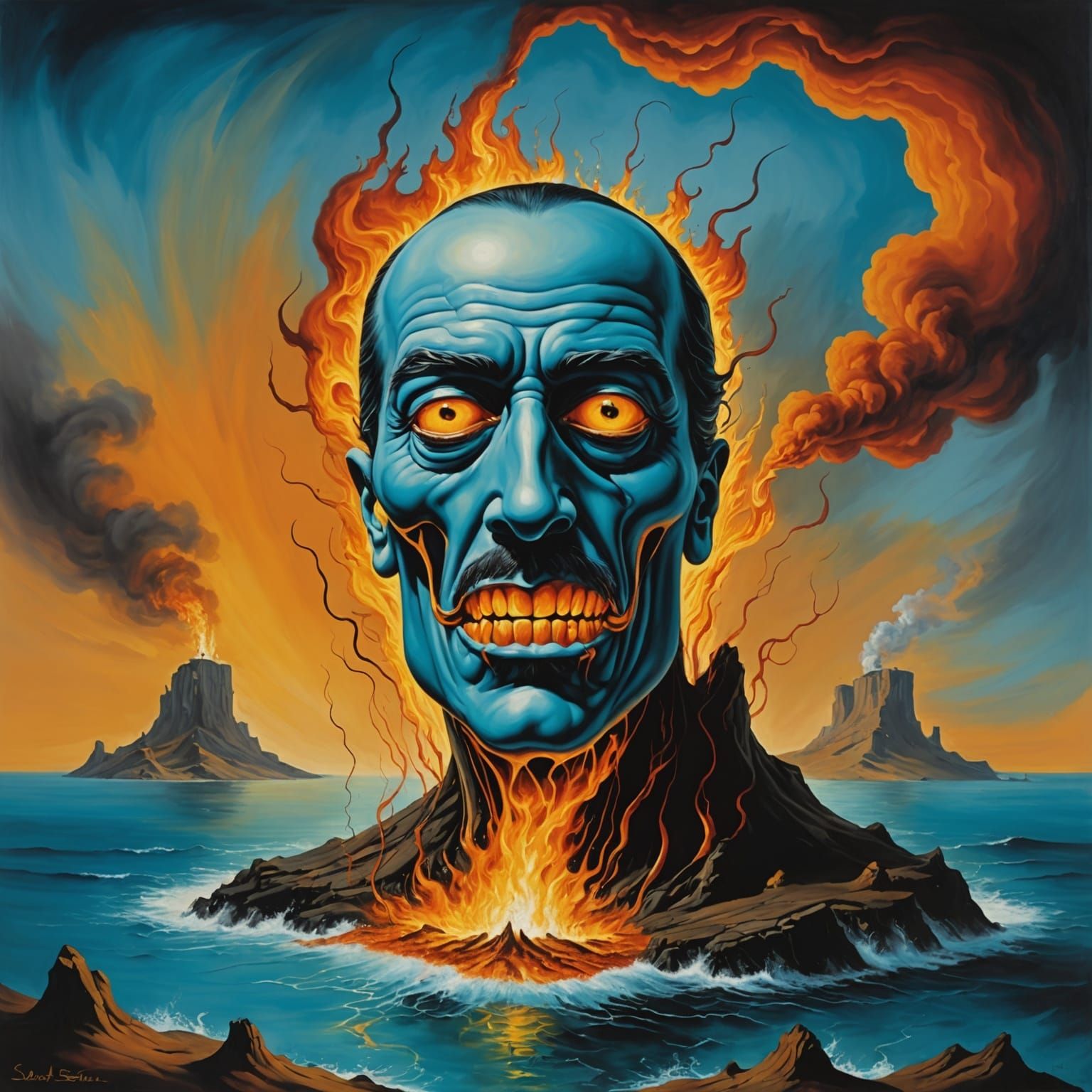 Surreal Fire Sea Monster as Dali-esque Oil Painting