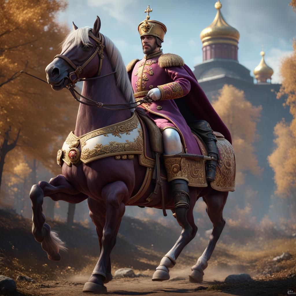 Epic Tsar Alexander I on Horse in 3D
