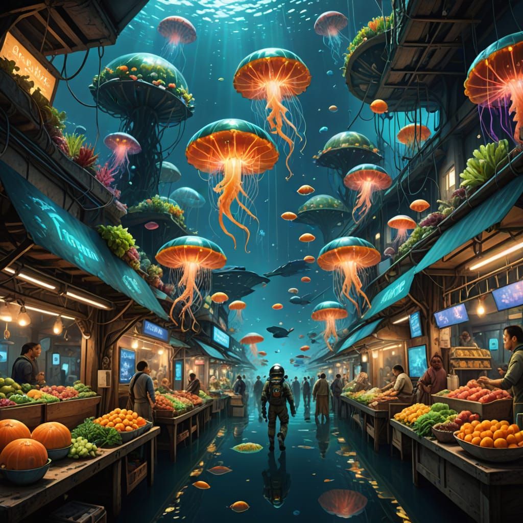 Underwater Market: A Bustling Aquatic Settlement