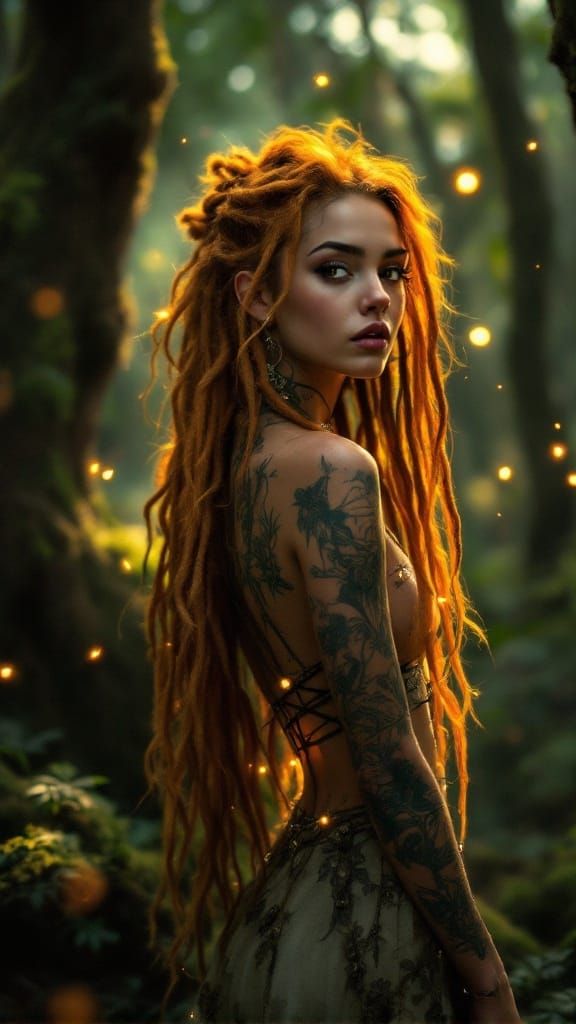 Modern Muse in Enchanted Forest, Romantic Symbolism