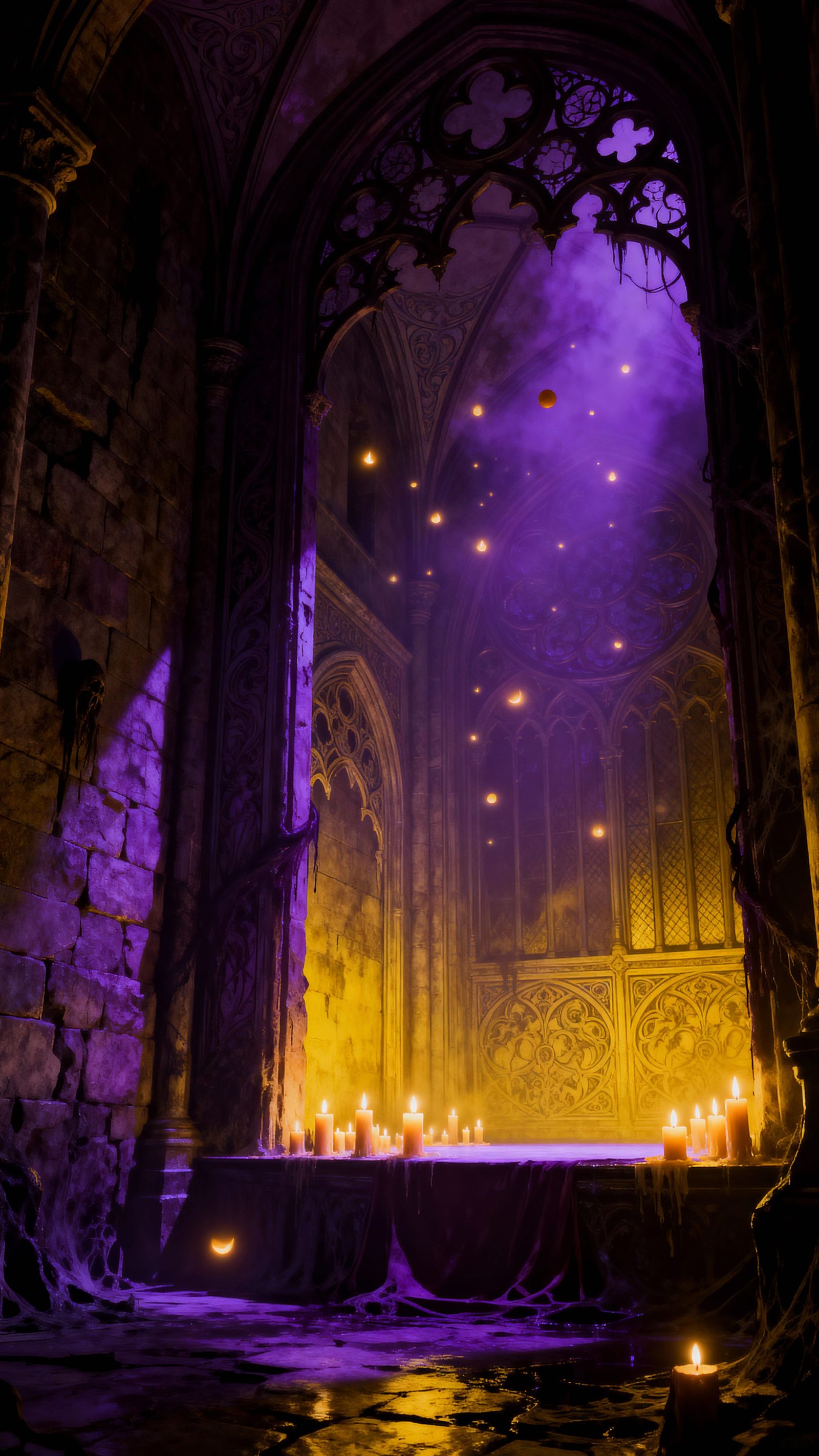 Secret Intimacy in Candlelit Corridors, Dark Fantasy Art