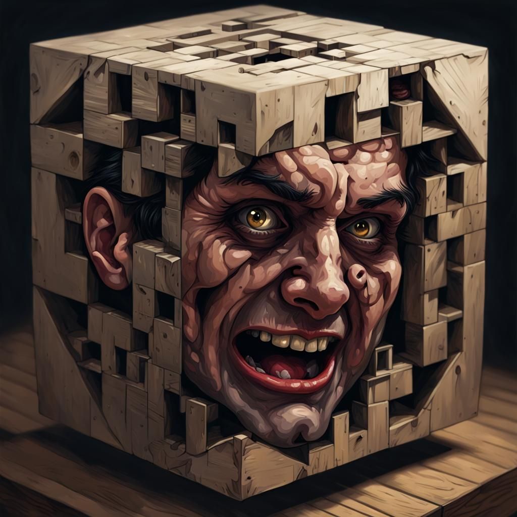 Person Trapped in Detailed Sinister Cube