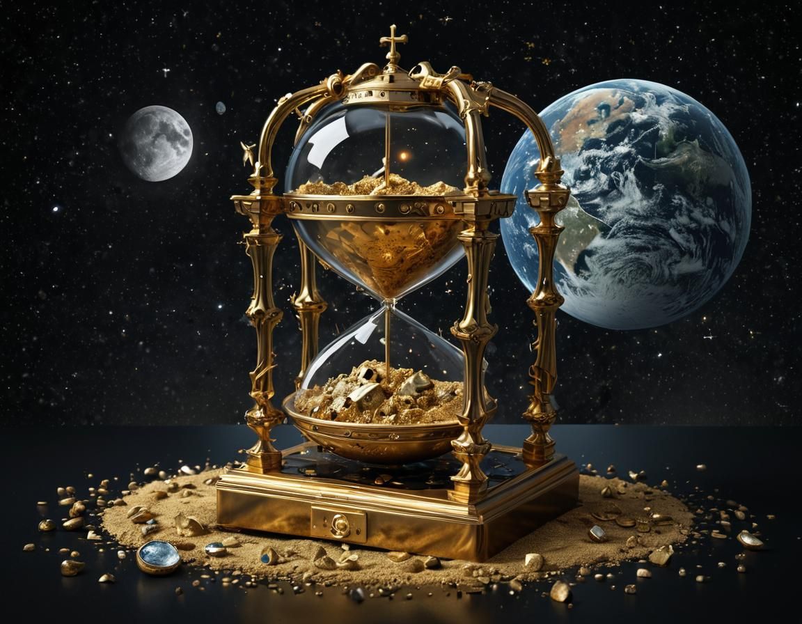 Golden Hourglass with Earth and Blood in Pop Art