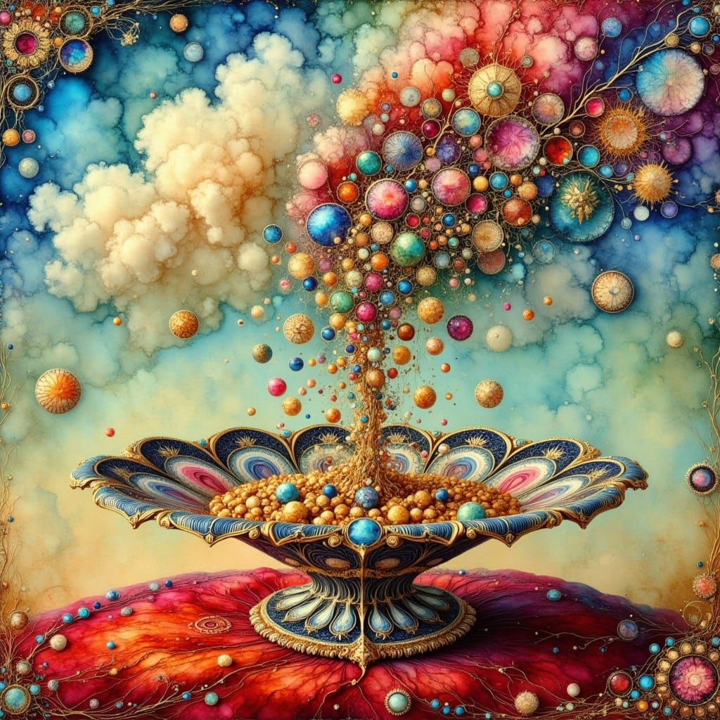 Hand Pouring Jewels in Art Nouveau Style