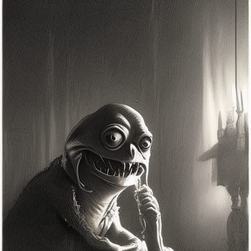 Horror Kermit Sipping Tea, Doré Style