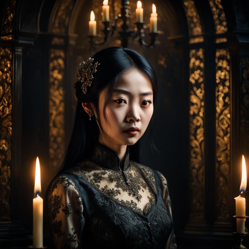 Gothic Asian Woman in Dramatic Candlelight