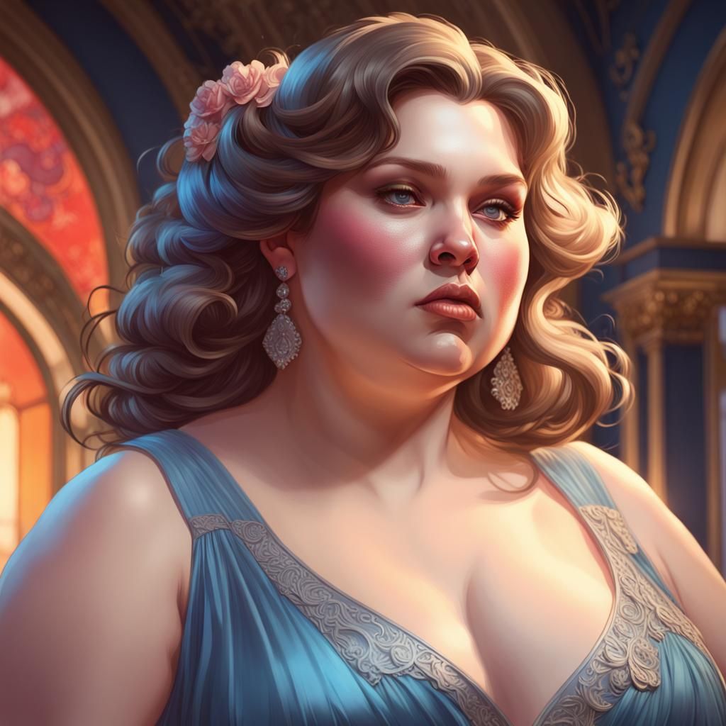 Chubby woman in evening gown