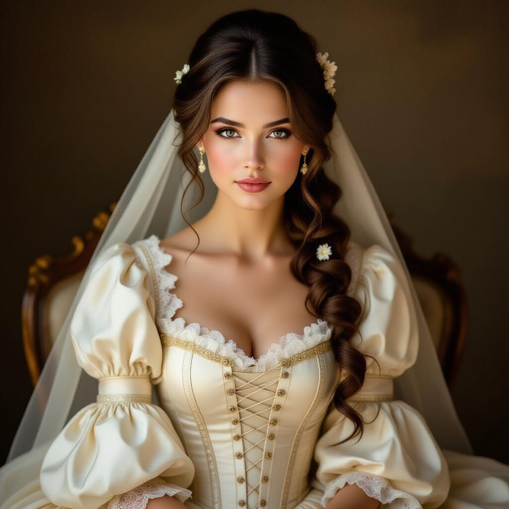 Elegant Woman in Gown, Rembrandt-Inspired Portrait