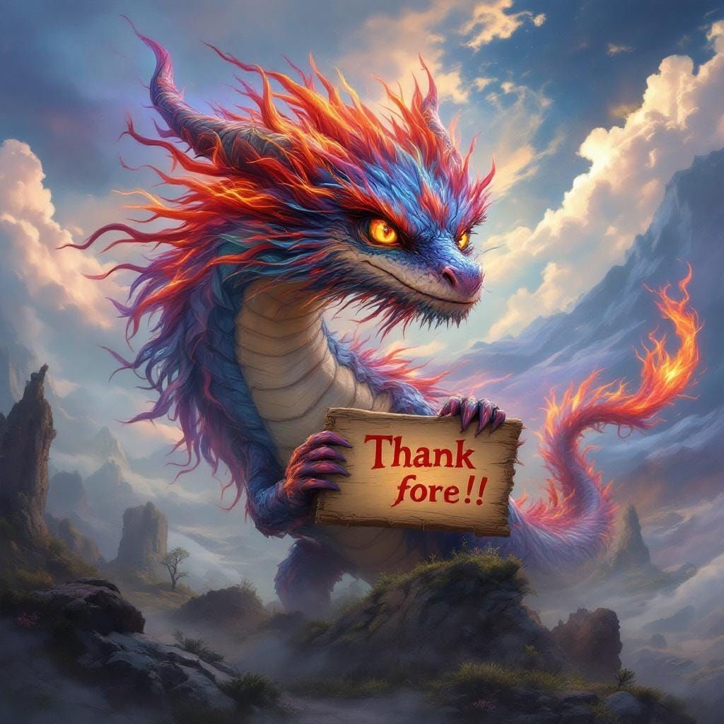 Fire Dragon Says Thank You in Fantasy Landscape