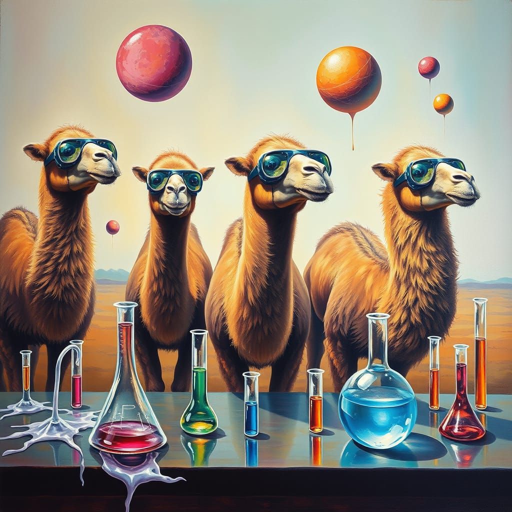 Camels in a Dreamlike Science Lab