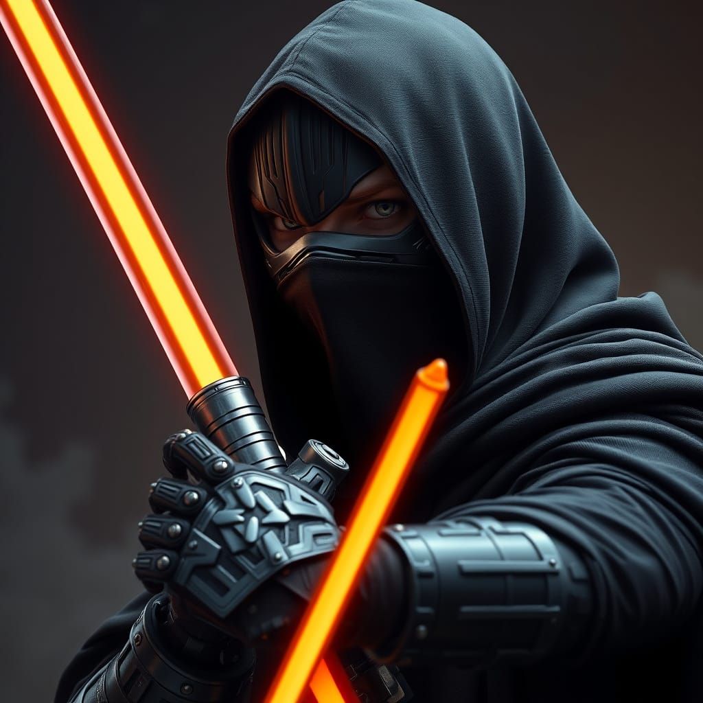 Jedi Warrior With Cybernetic Hand and Brown Lightsaber