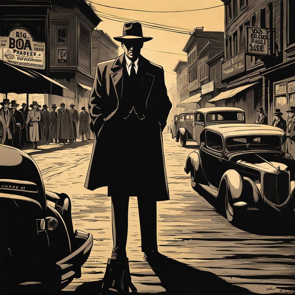 Film Noir Detective in a Deserted Town