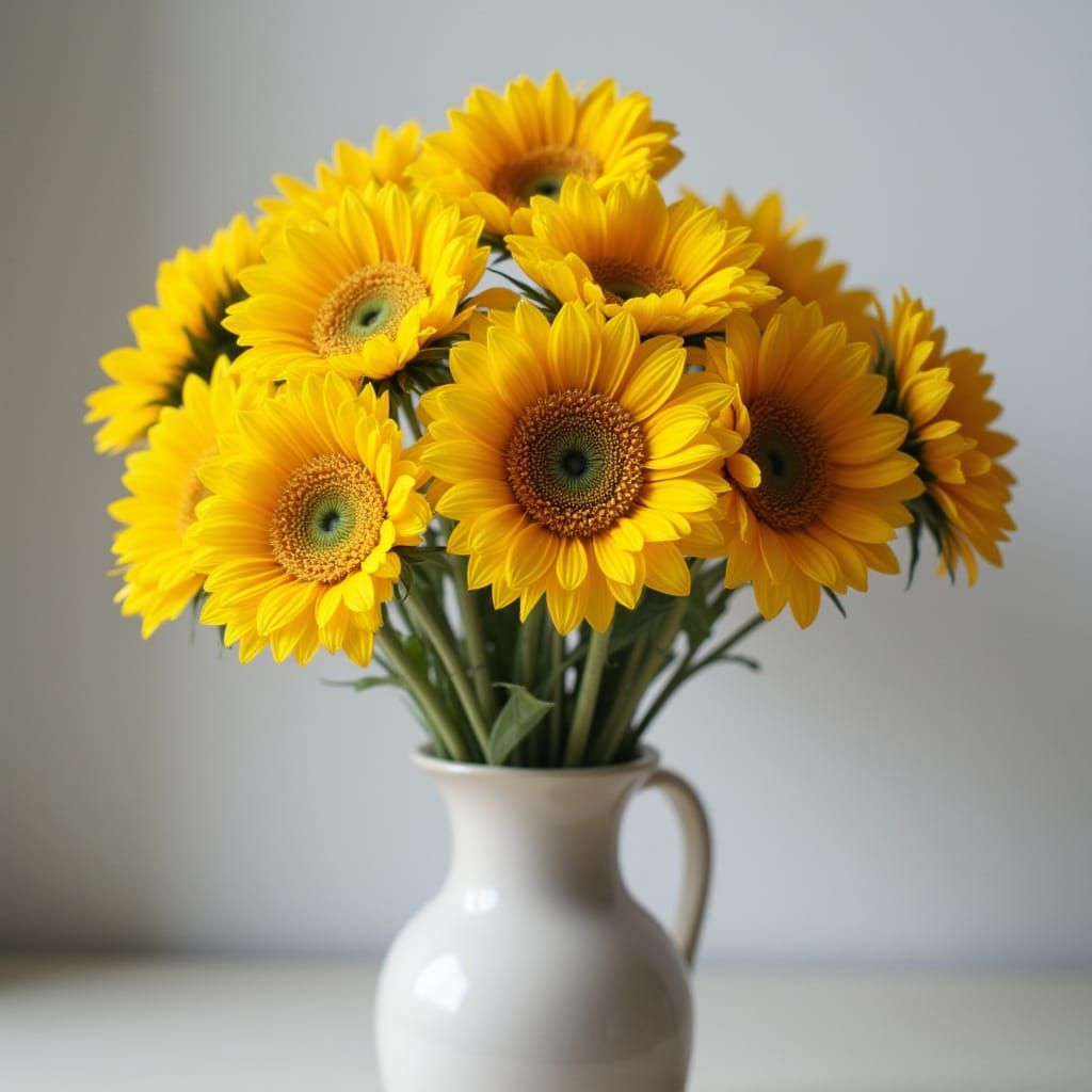 Minimalist Line Art Vase with Yellow Sunflowers