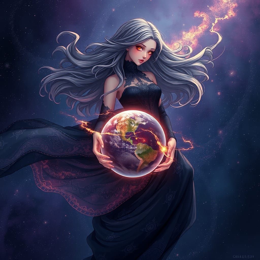 Ethereal Manga Woman in Cosmic Space