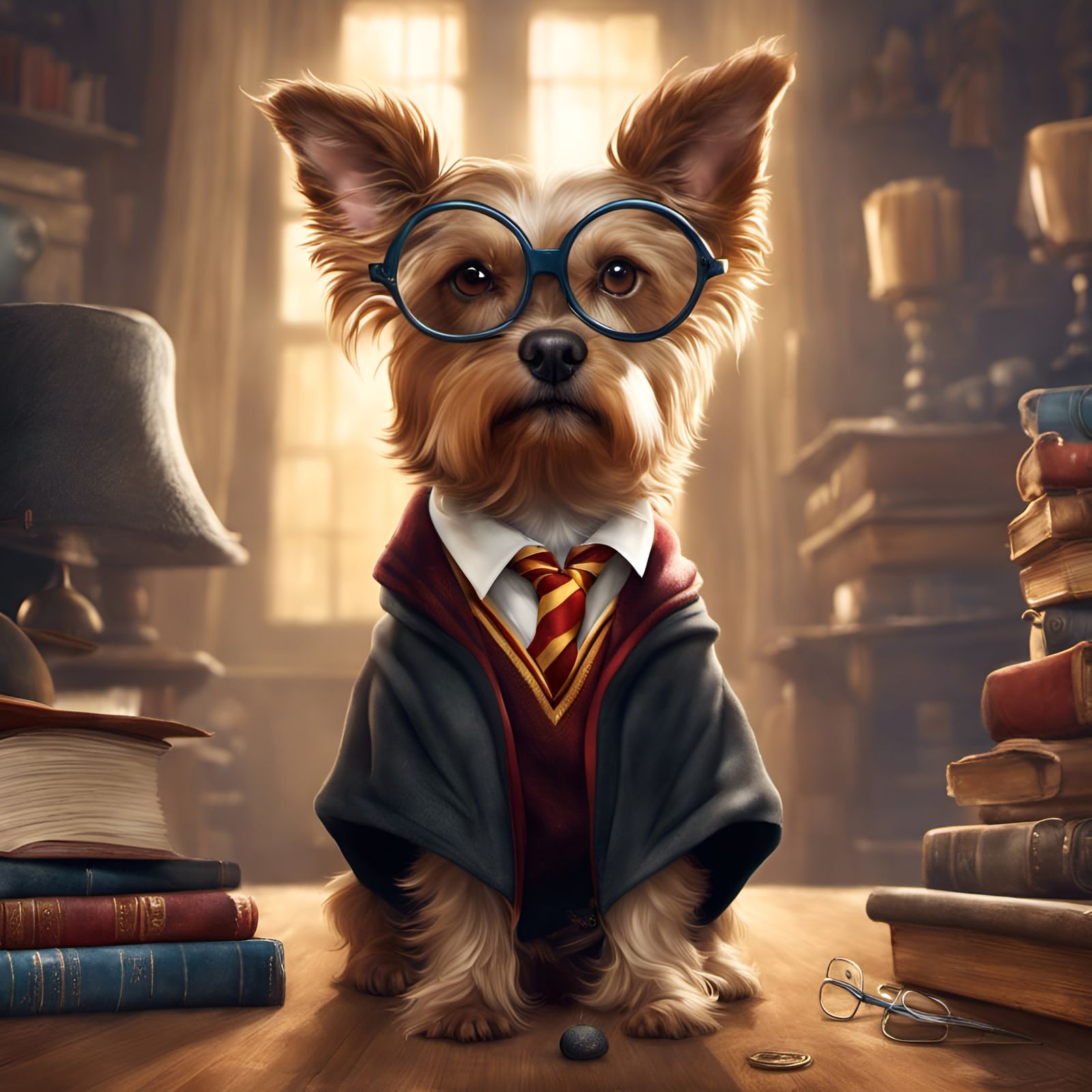 Dog Dressed as Harry Potter, Digital Illustration