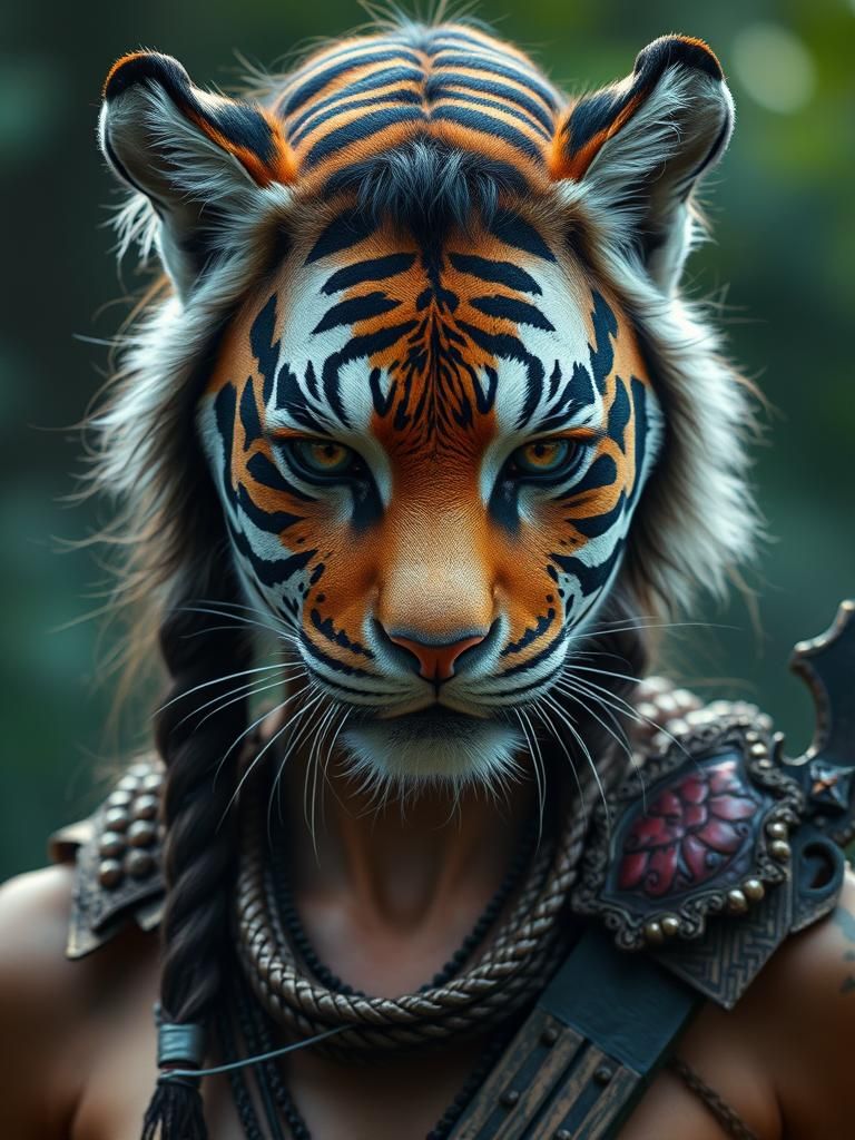 Warlike Tiger Woman with War Paint in 4K