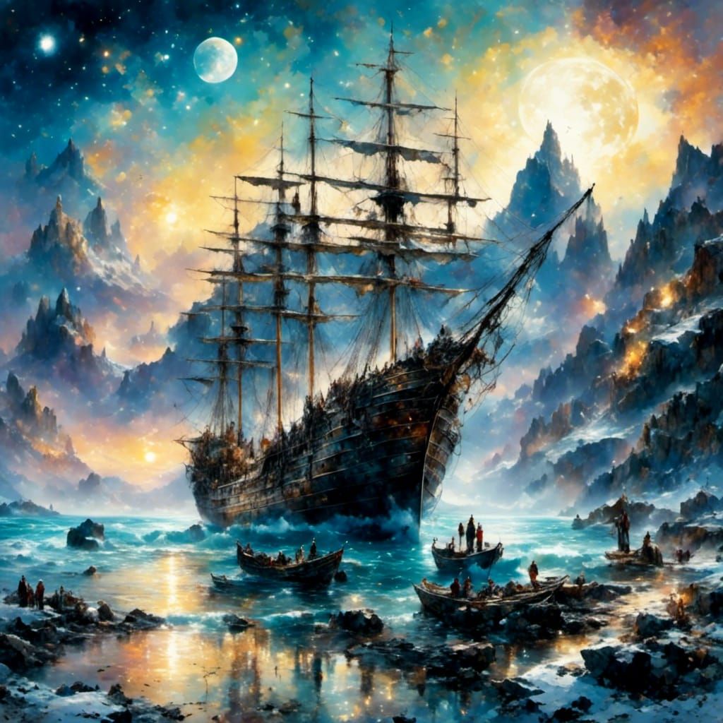 Fantasy Scene Under Moon and Stars