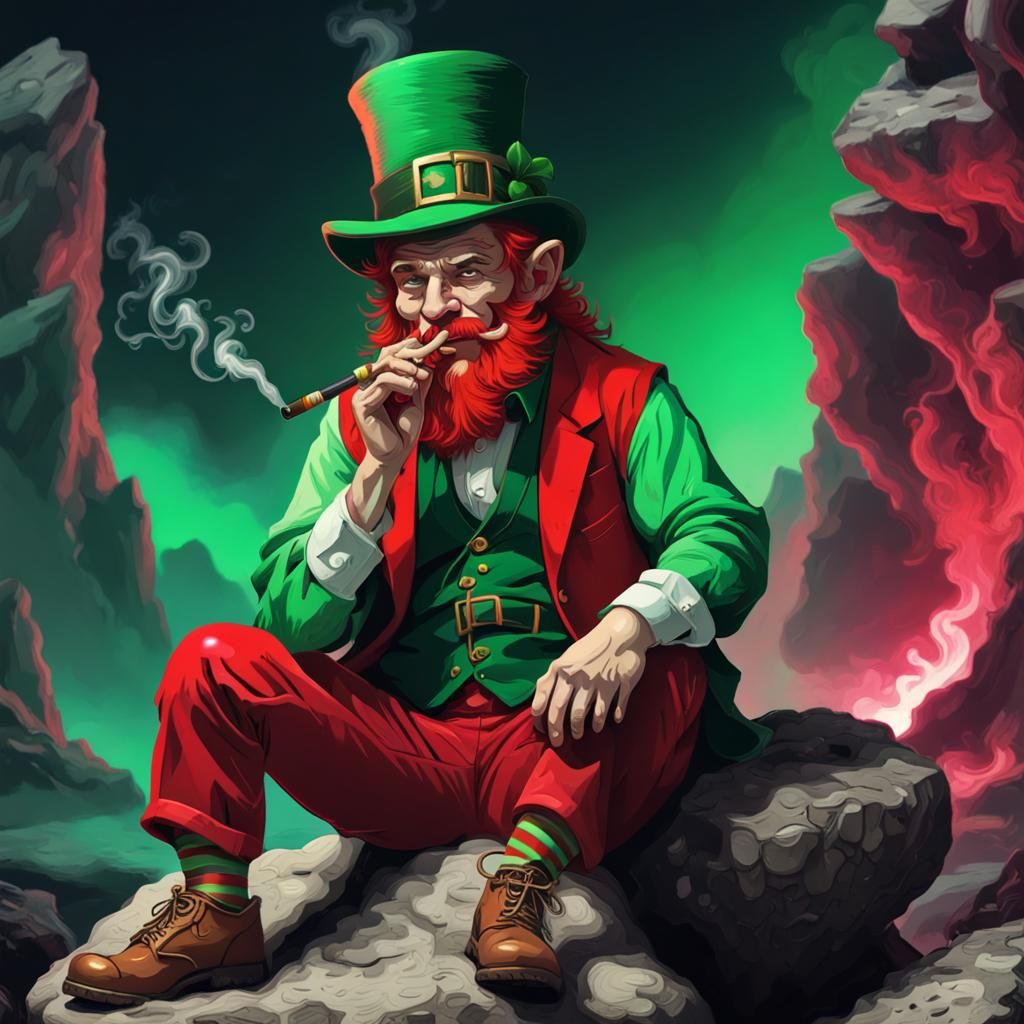 Leprechaun Smoking Pipe in Synthwave Neon Style