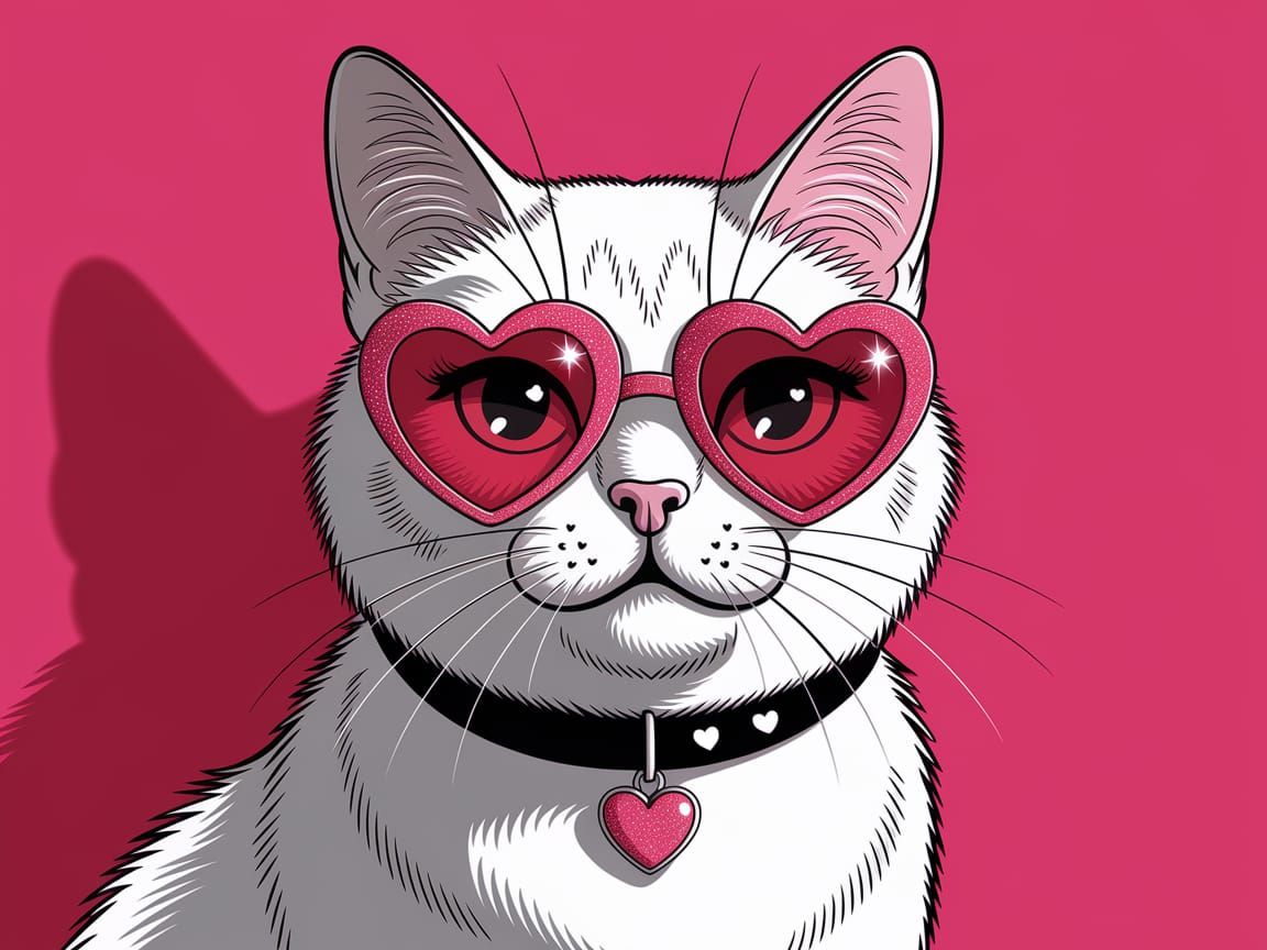 Stylish Cat with Heart Sunglasses in Pink