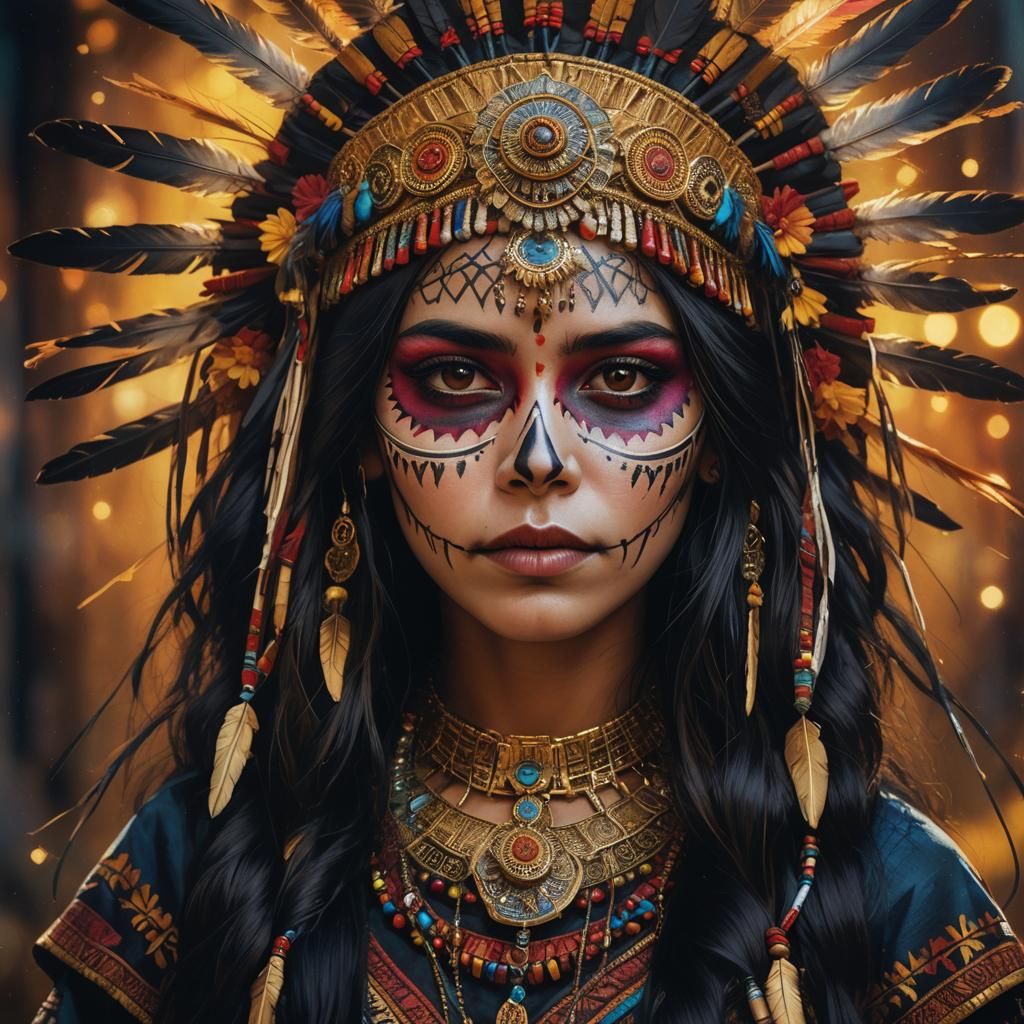 Colombian Catrina and Native American Fusion Portrait