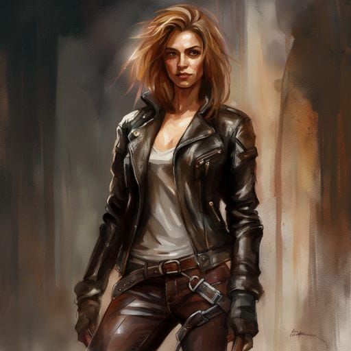 Hazel Woman in Leather, Fantasy Art Style