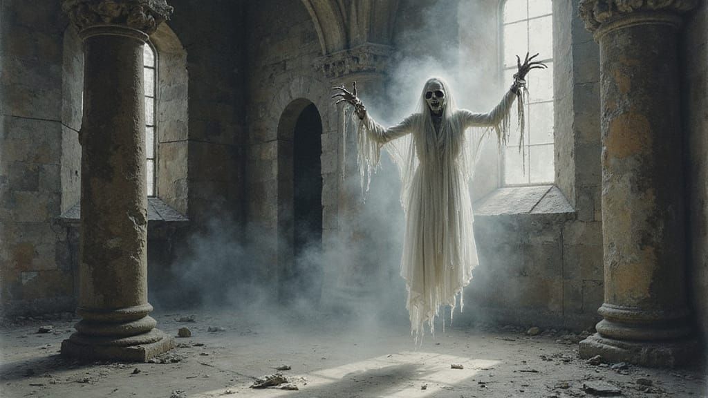 Ethereal Apparition in Abandoned Cathedral